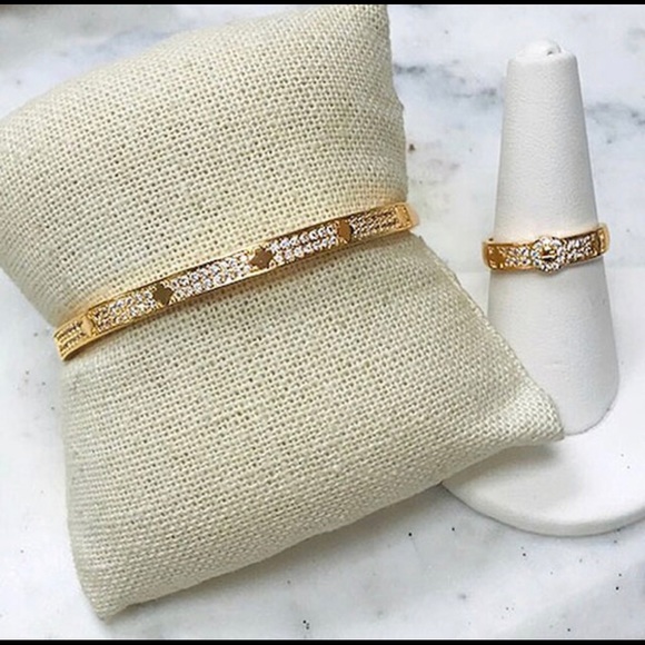 Pavé Cubic Zirconia Bracelet/Ring Set-Boutique - Picture 3 of 8